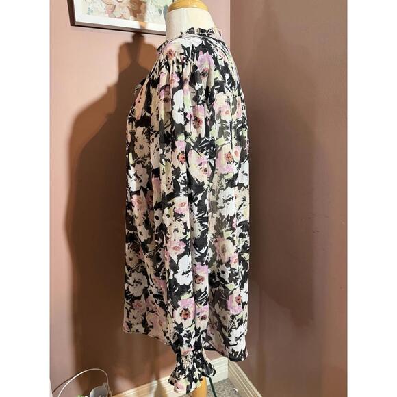 Torrid Crinkle Chiffon Raglan Tie Front Blouse Womens 3X Black Peasant Flowy - Picture 3 of 10